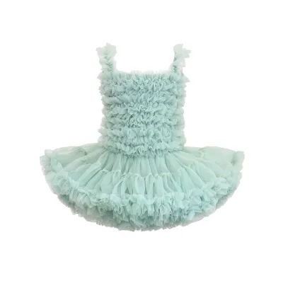 Kids Girls Fashion Cute Solid Color Sleeveless Mesh Puffy Party Princess Dress