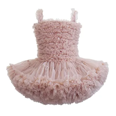 Kids Girls Fashion Cute Solid Color Sleeveless Mesh Puffy Party Princess Dress