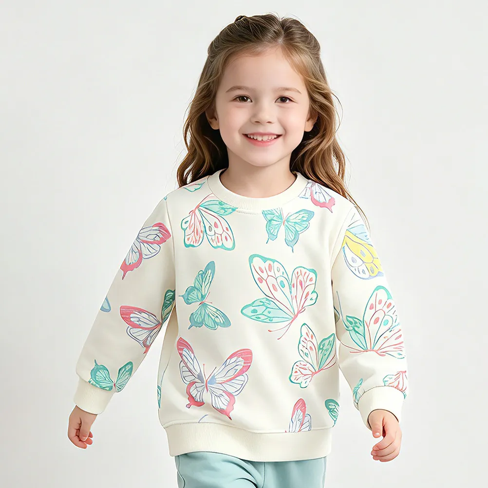 Kids Girls Fashion Cute Autumn Butterfly Printed Long Sleeve Sweatshirt