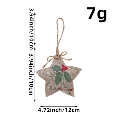 Christmas Linen Pendant Printed Five-Pointed Star Christmas Tree Decorations