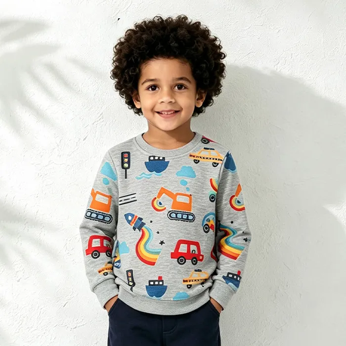 Kids Boys Fahsion Autumn Cartoon Printed Long-Sleeve Sweatshirt