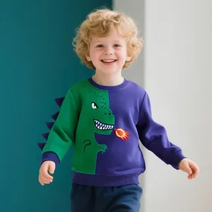 Kids Boys Fashion Casual Autumn Sticker Dinosaur Long-Sleeve Sweatshirt