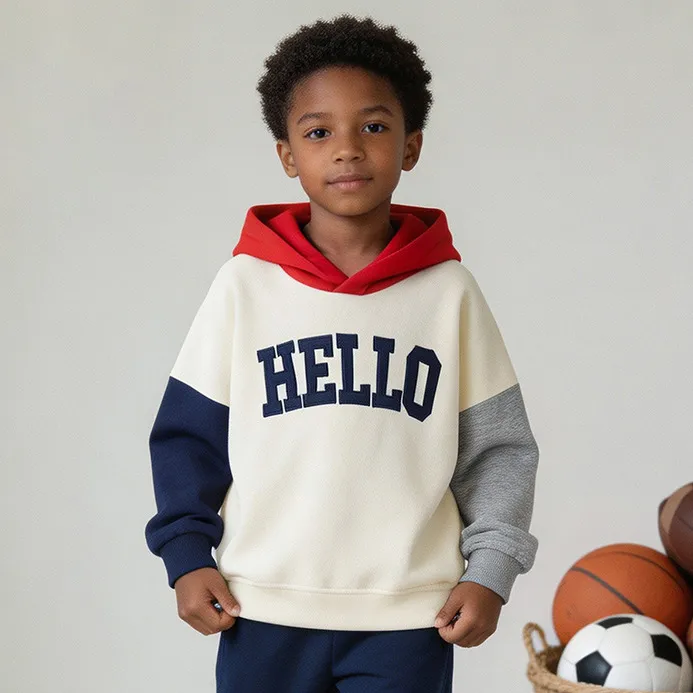 Kids Boys Fashion Casual Autumn Color Matching Long-Sleeve Hoodies
