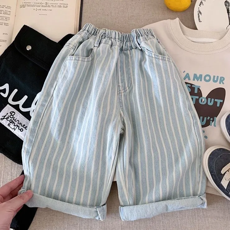Kids Boys Fashion Casual Spring And Autumn Stripe Jeans