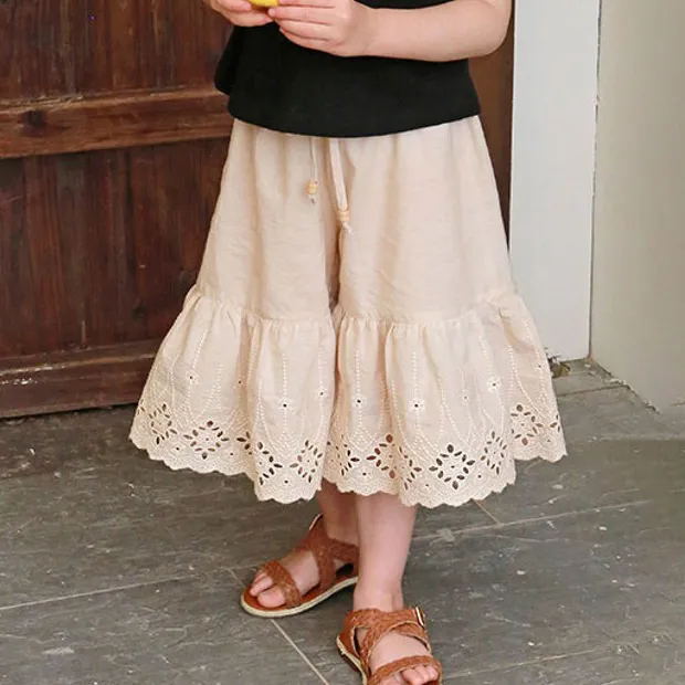 Kids Girls Fashion Casual Summer Solid Color Hollow Breathable Wide Leg Pants