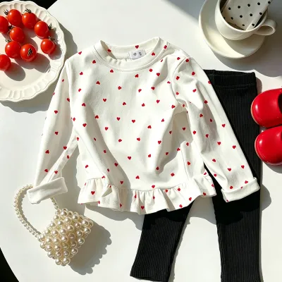 Kids Girls' Fashion Casual Spring And Autumn Printed Long-Sleeved Ruffled T-Shirt
