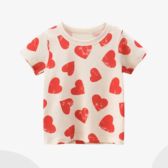 Kids Girls Fashion Casual Summer Love Printed Short-Sleeved T-Shirt