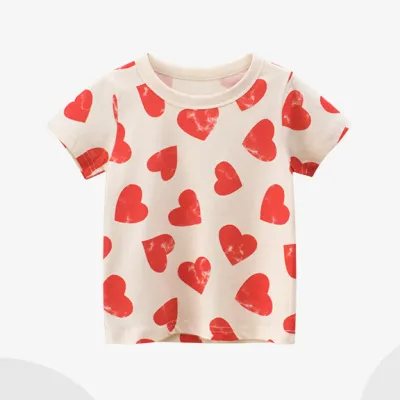 Kids Girls Fashion Casual Summer Love Printed Short-Sleeved T-Shirt