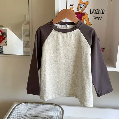 Kids Boys Fashion Casual Autumn Color-Matching Stripe Round Neck Long-Sleeve T-Shirt