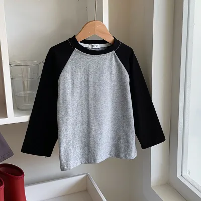 Kids Boys Fashion Casual Autumn Color-Matching Stripe Round Neck Long-Sleeve T-Shirt