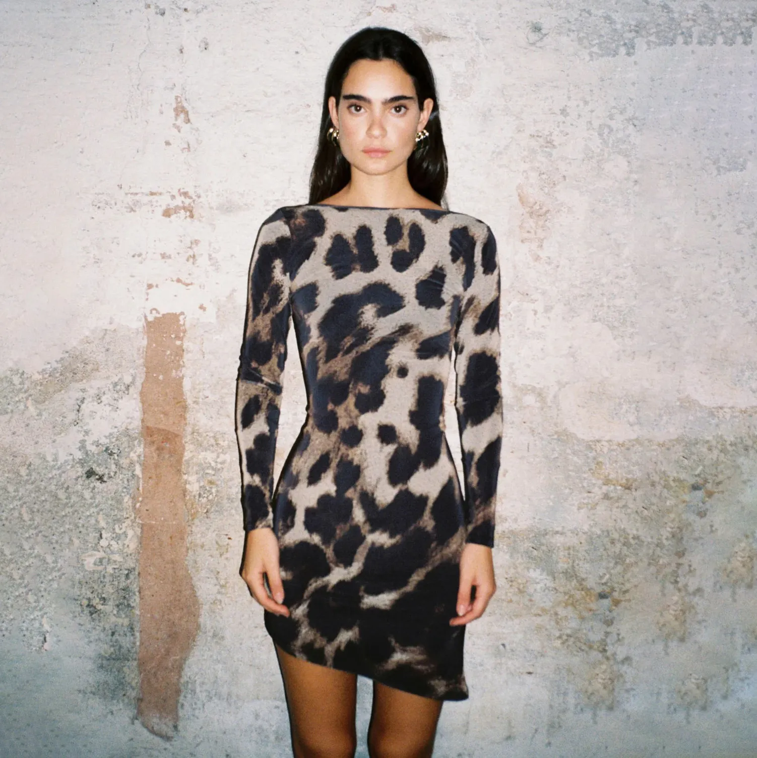 Women Fashion Summer Animal Print Slim-Fit Tight Long-Sleeve Dress