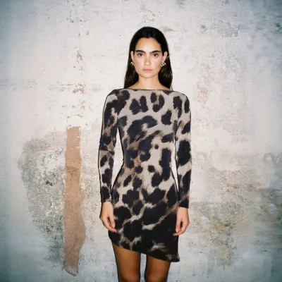 Women Fashion Summer Animal Print Slim-Fit Tight Long-Sleeve Dress