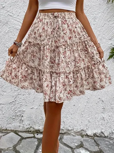 Women'S Fashion Casual Summer Flower Printed Loose Skirt