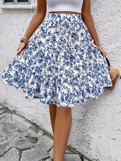 Women'S Fashion Casual Summer Flower Printed Loose Skirt