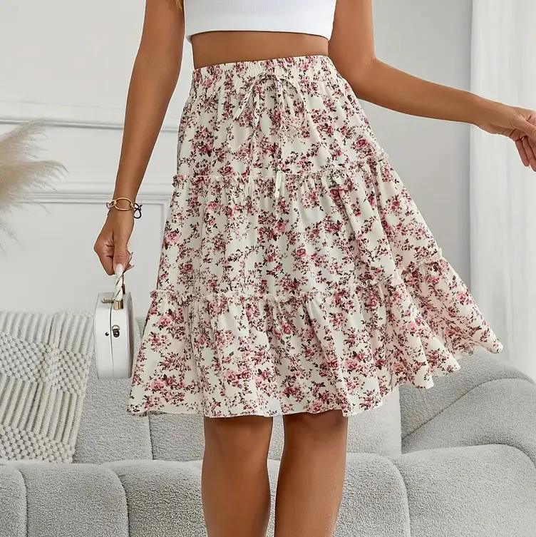 Women'S Fashion Casual Summer Flower Printed Loose Skirt