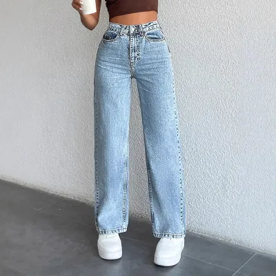 Women Fashion Simple Straight Jeans
