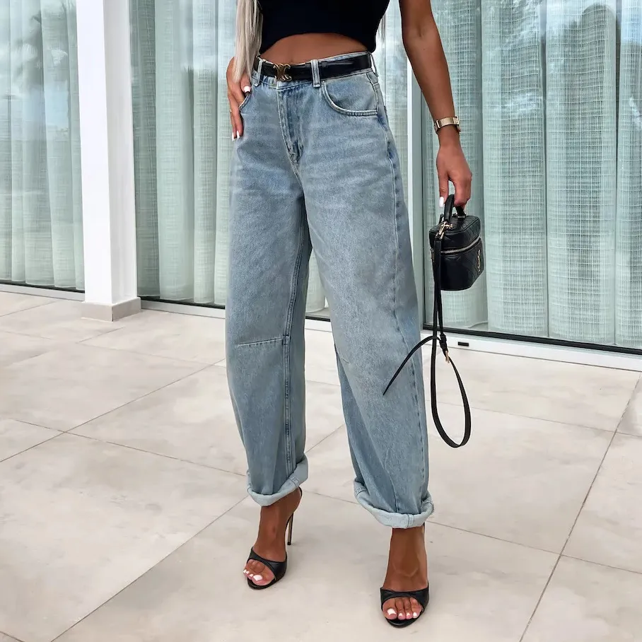 Women Fashion Casual Simple Straight Jeans