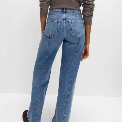 Women Fashion Casual Simple Washed Line Straight Jeans