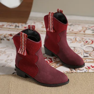Women Fashion Retro Autumn And Winter Round Toe Thick Heeled Boots
