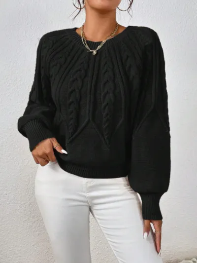 Women Fashion Casual Autumn And Winter Solid Color Long Sleeve Twist Knitted Sweater