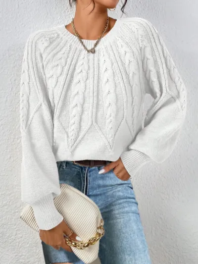 Women Fashion Casual Autumn And Winter Solid Color Long Sleeve Twist Knitted Sweater