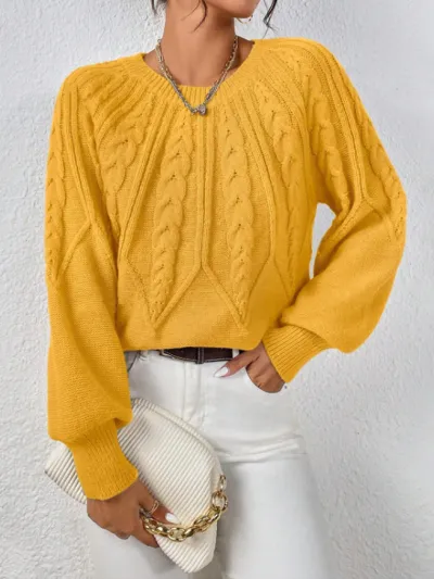 Women Fashion Casual Autumn And Winter Solid Color Long Sleeve Twist Knitted Sweater
