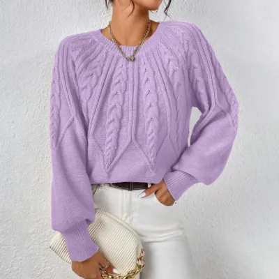 Women Fashion Casual Autumn And Winter Solid Color Long Sleeve Twist Knitted Sweater