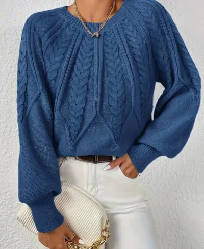 Women Fashion Casual Autumn And Winter Solid Color Long Sleeve Twist Knitted Sweater