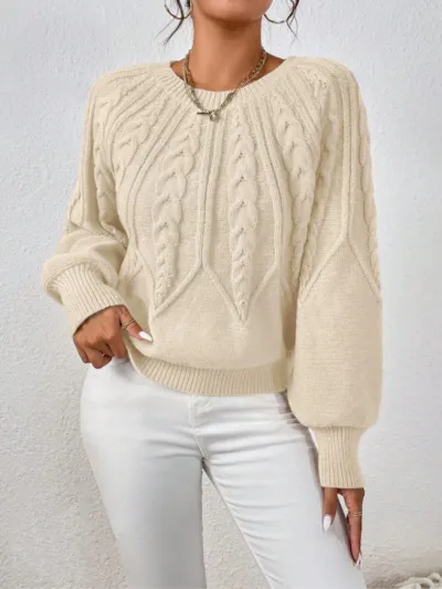 Women Fashion Casual Autumn And Winter Solid Color Long Sleeve Twist Knitted Sweater