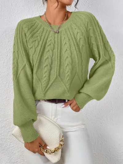 Women Fashion Casual Autumn And Winter Solid Color Long Sleeve Twist Knitted Sweater
