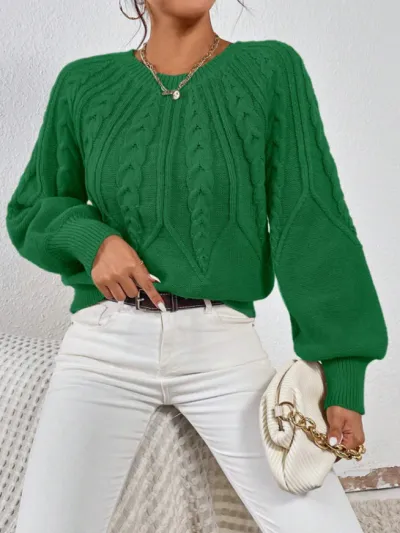 Women Fashion Casual Autumn And Winter Solid Color Long Sleeve Twist Knitted Sweater