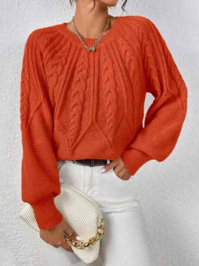 Women Fashion Casual Autumn And Winter Solid Color Long Sleeve Twist Knitted Sweater