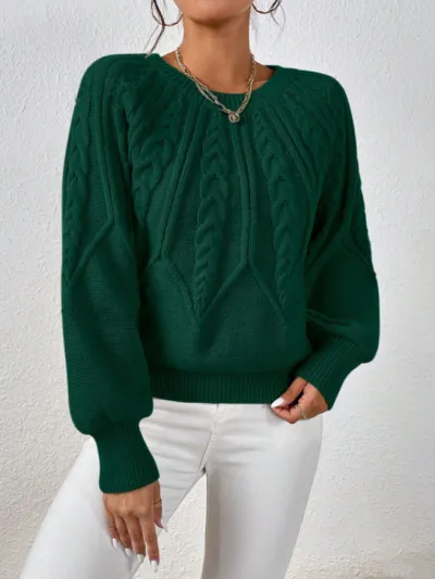 Women Fashion Casual Autumn And Winter Solid Color Long Sleeve Twist Knitted Sweater