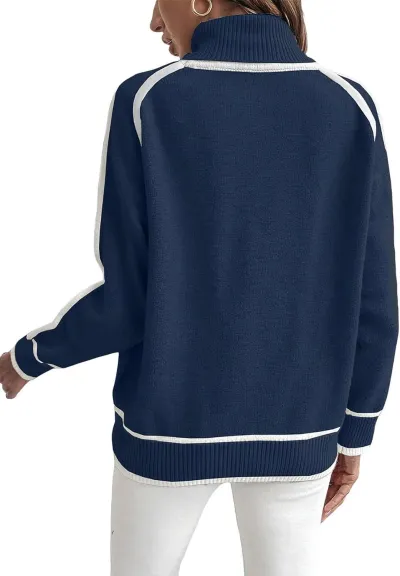 Women Fashion Casual Autumn Winter Line Pullover Long Sleeve Knitted Sweater