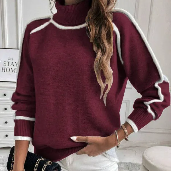 Women Fashion Casual Autumn Winter Line Pullover Long Sleeve Knitted Sweater