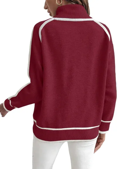 Women Fashion Casual Autumn Winter Line Pullover Long Sleeve Knitted Sweater