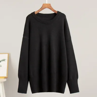 Women Fashion Casual Autumn Winter Simple Solid Color Crewneck Long-Sleeve Knitted Sweater