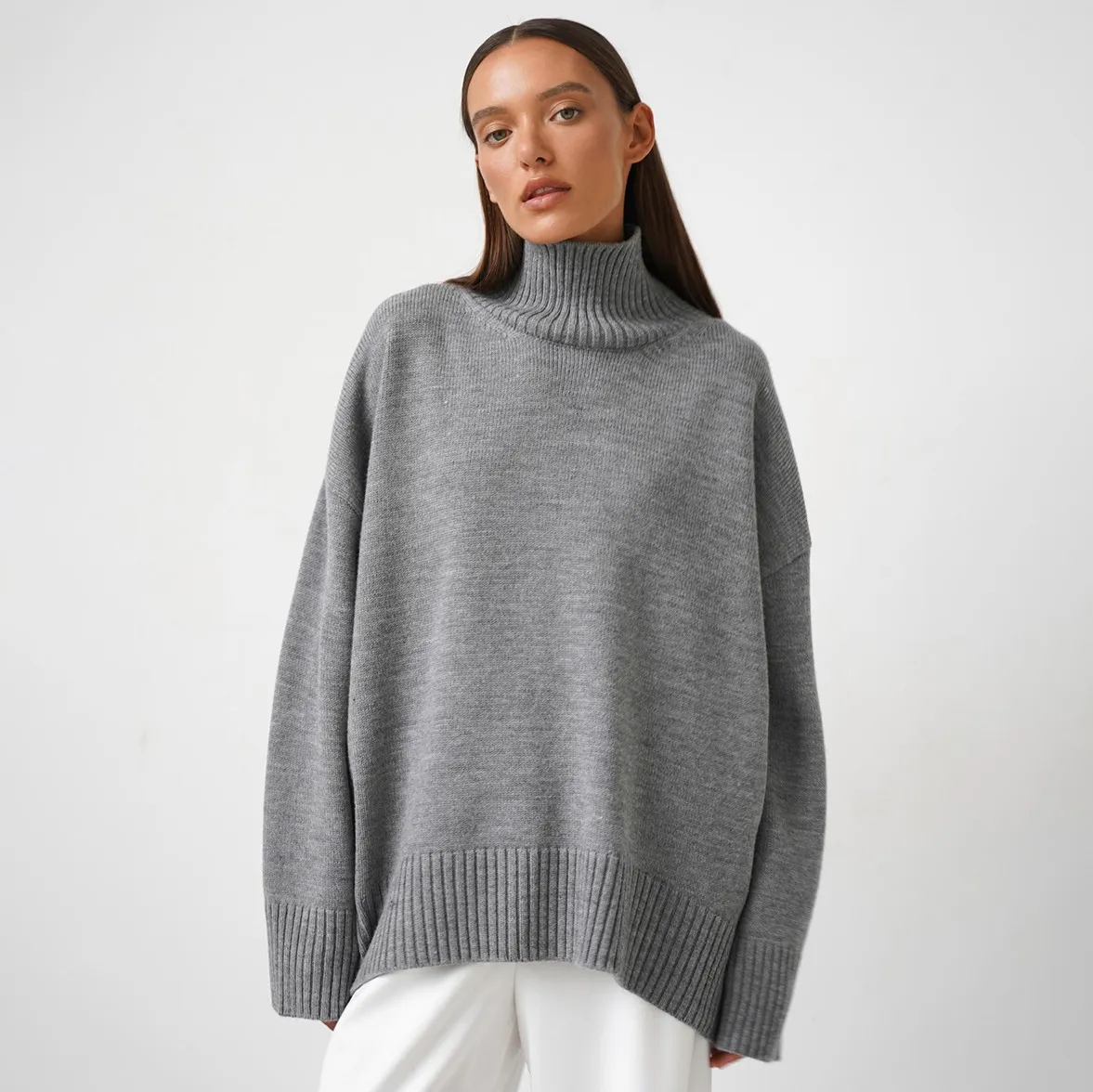 Women Fashion Casual Autumn And Winter Solid Color Turtleneck Long-Sleeve Loose Knitted Sweater