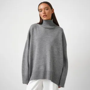 Women Fashion Casual Autumn And Winter Solid Color Turtleneck Long-Sleeve Loose Knitted Sweater