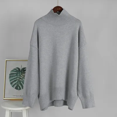 Women Fashion Casual Autumn And Winter Solid Color Turtleneck Long-Sleeve Loose Knitted Sweater