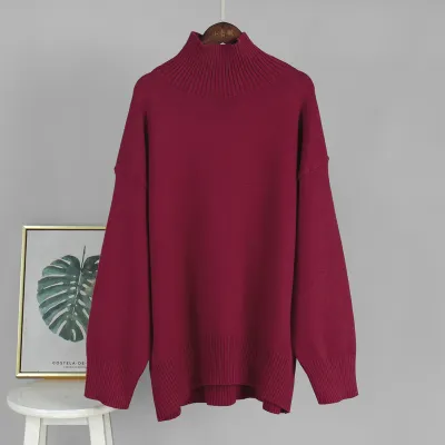 Women Fashion Casual Autumn And Winter Solid Color Turtleneck Long-Sleeve Loose Knitted Sweater