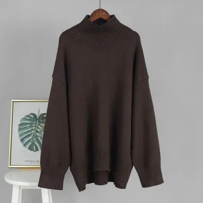 Women Fashion Casual Autumn And Winter Solid Color Turtleneck Long-Sleeve Loose Knitted Sweater