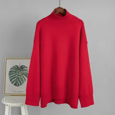 Women Fashion Casual Autumn And Winter Solid Color Turtleneck Long-Sleeve Loose Knitted Sweater