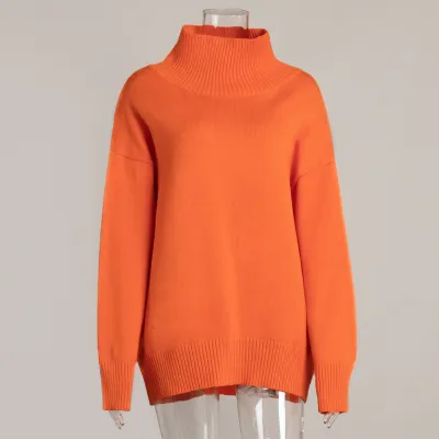 Women Fashion Casual Autumn And Winter Solid Color Turtleneck Long-Sleeve Loose Knitted Sweater