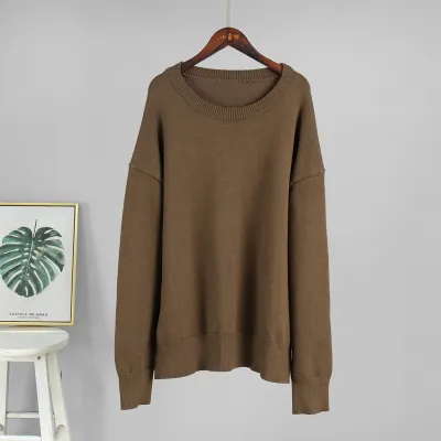 Women Fashion Casual Simple Autumn And Winter Solid Color Round Neck Loose Knitted Sweater