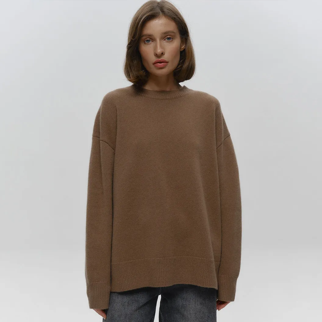 Women Fashion Casual Simple Autumn And Winter Solid Color Round Neck Loose Knitted Sweater