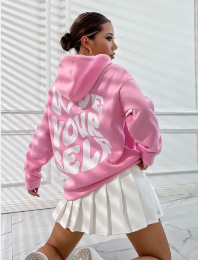 Women'S Fashion Casual Autumn Winter Fleece Letter Print Long-Sleeve Loose Hoodies