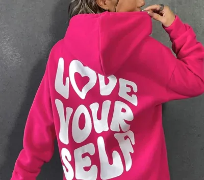 Women'S Fashion Casual Autumn Winter Fleece Letter Print Long-Sleeve Loose Hoodies