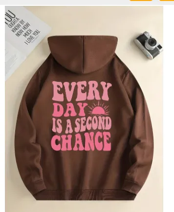 Women'S Fashion Casual Autumn Winter Fleece Letter Print Long-Sleeve Loose Hoodies