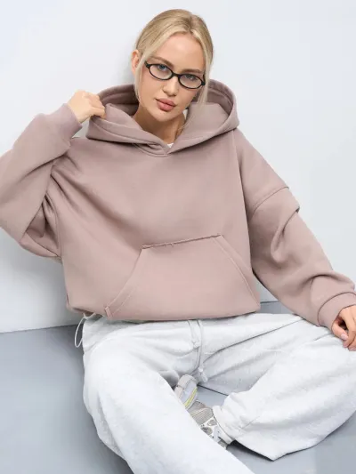 Women'S Fashion Casual Solid Color Long-Sleeve Short Pocket Hoodies